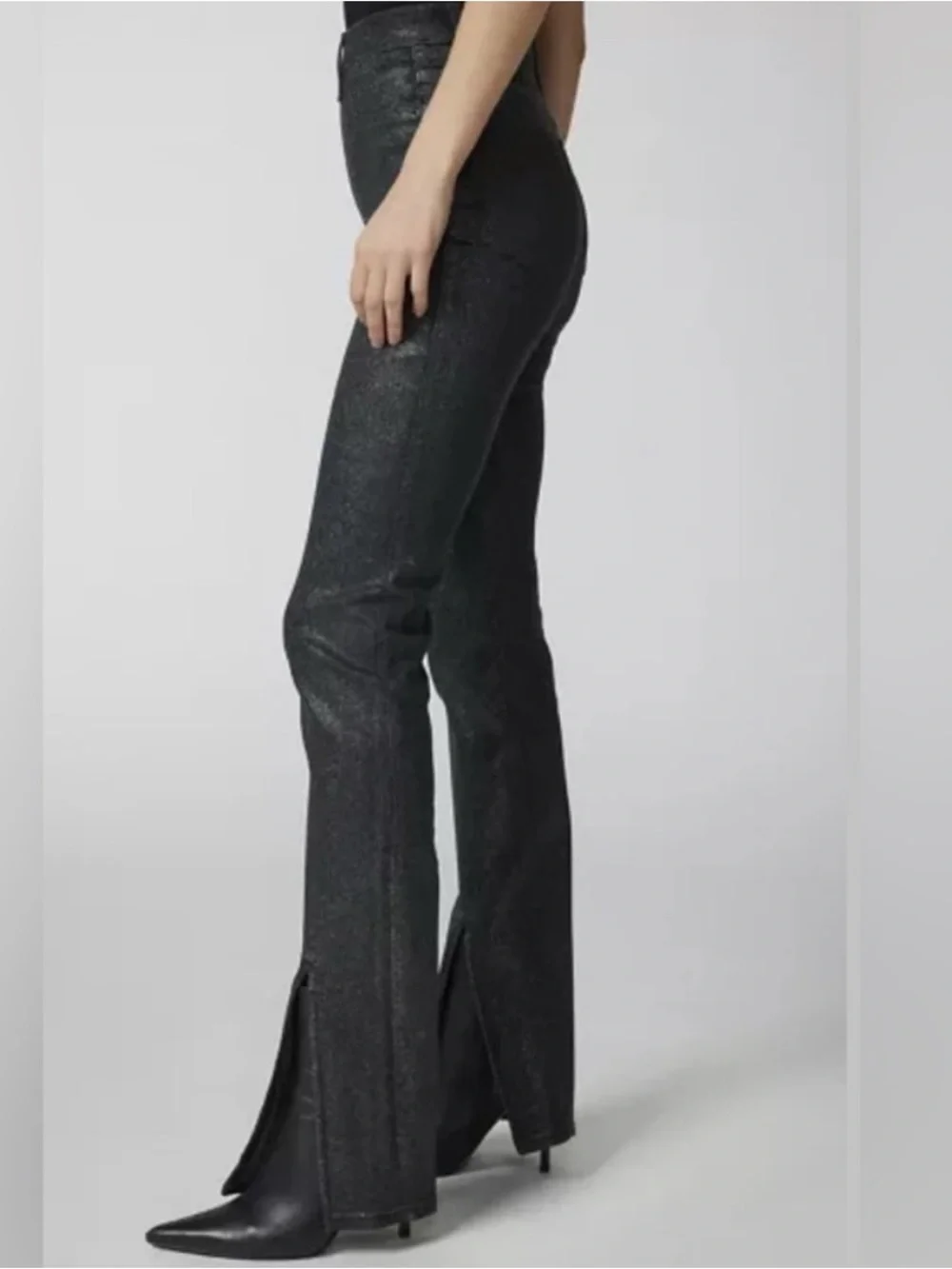 NWT Pistola Colleen High Rise Slim Boot Jean 26 Stargaze Black Glitter Split Hem